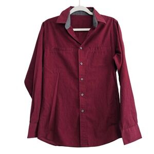 Airwalk Mens Long Sleeve Button Up Shirt Maroon‎